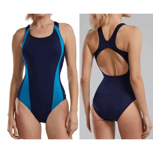 TYR Durafast Elite® Women's UPF50+ Chlorine Proof Swimsuit Blue Size 10 - Picture 1 of 7